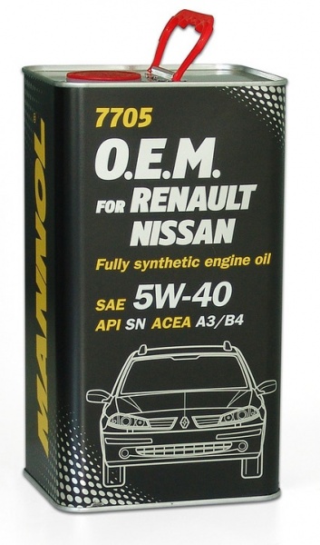 Mannol O.E.M. for RENAULT NISSAN 5W40 Синтетическое масло для автомобилей RENAULT, NISSAN, INFINITY 5W-40 4 л. Металл банка 7705