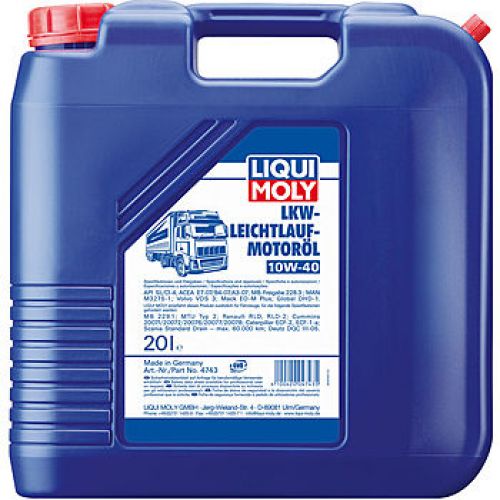 LIQUI MOLY LKW-Leichtlauf-Motoroil Basic10W-40, SL/CI-4, 20л. A3/B3/E5/E7(1шт.)моторное масло,синтетика 4743
